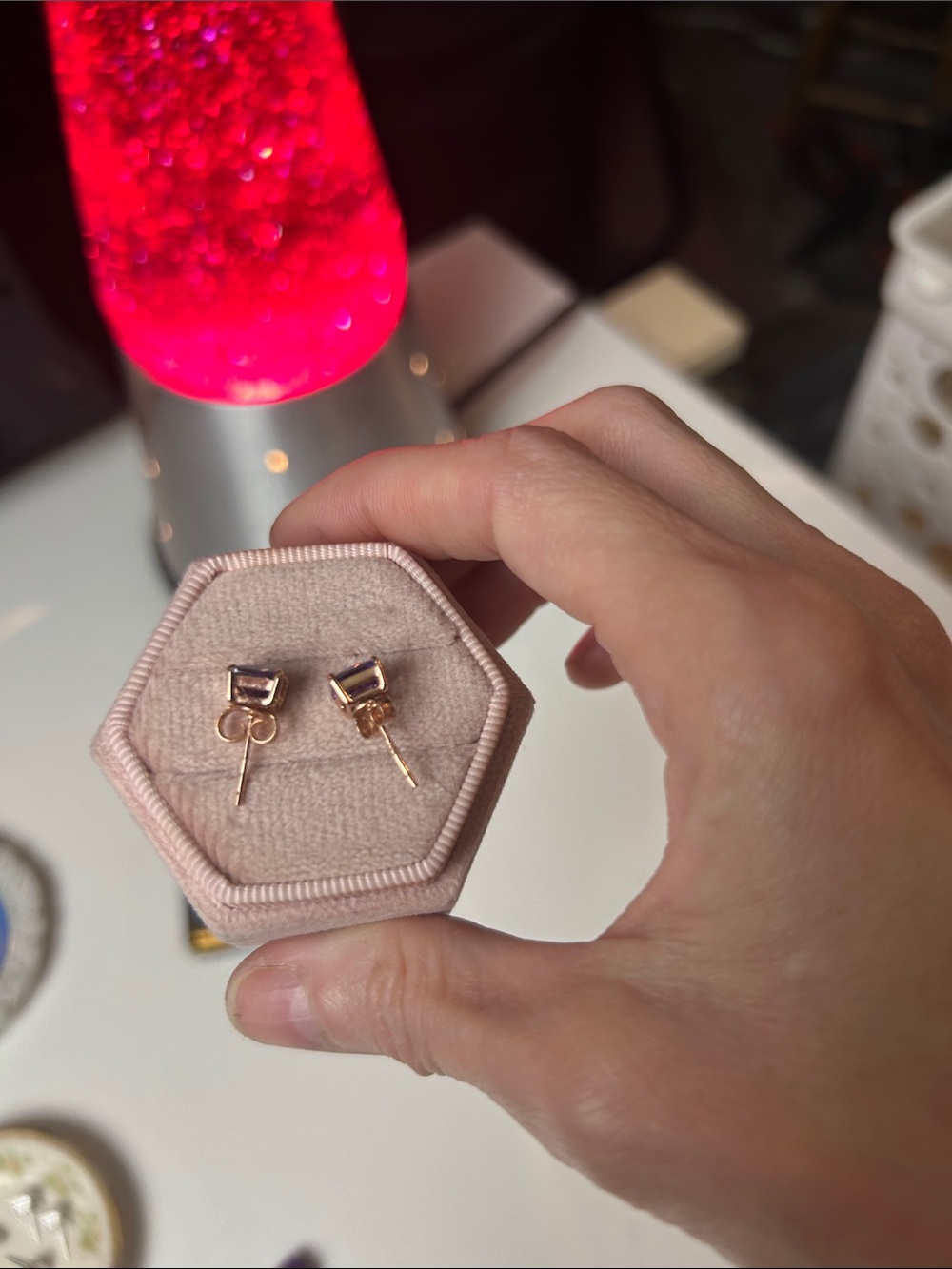 Gorgeous Square Amethyst Stud Earrings in Rose Gold - Picture 5 of 16